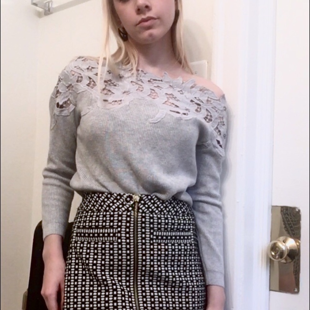 Grey lacy off the shoulder sweater